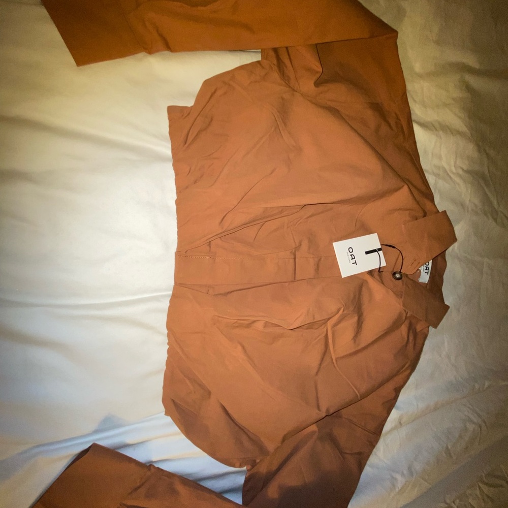 Oat  Brown Button-Up Shirt crop xs